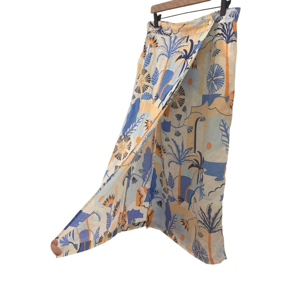 Nicole Miller 100% Linen Tropical Print Beach Vacation Midi Wrap Skirt Size M - Picture 5 of 7